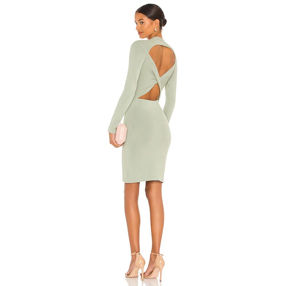 NWT Alice + Olivia Estelle 2-Way Cutout Twist Bandage Mini Dress Sage Green S